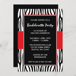 Invitations du Red Zebra Bachelorette Party