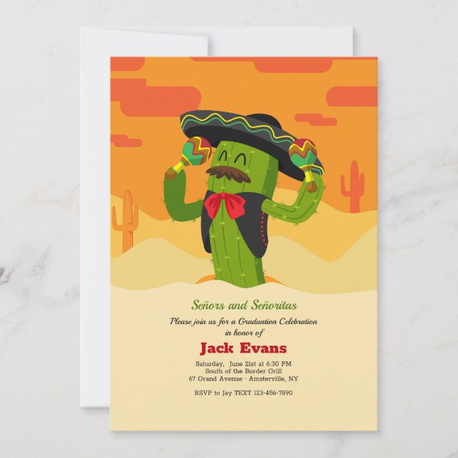 Invitations du Señor Cactus Graduation Party (Devant)