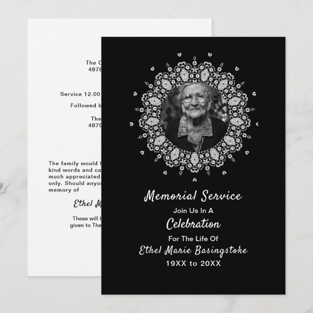 Invitations du service commémoratif de la mort (Devant / Derrière)