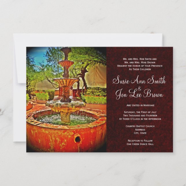 Invitations du sud-ouest de mariage de fontaine (Devant)