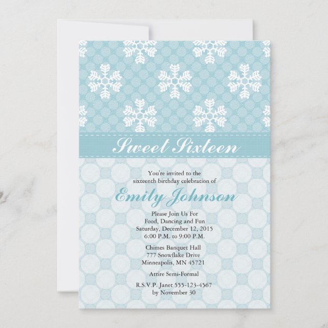 Invitations du Sweet sixteen Blue Snowflake (Devant)