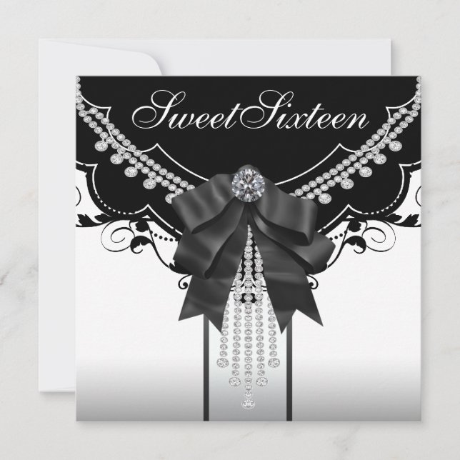 Invitations du Sweet sixteen noir blanc (Devant)
