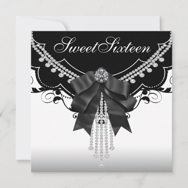 Invitations du Sweet sixteen noir blanc (Devant)