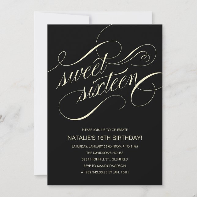 Invitations du Sweet sixteen noir et beige (Devant)