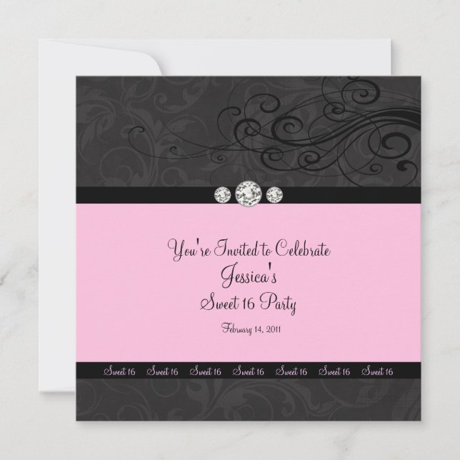 Invitations du Sweet sixteen  noir rose (Devant)