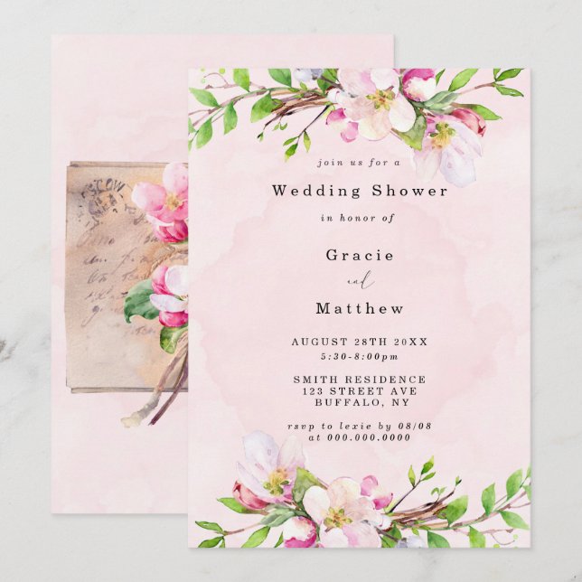 Invitations du Wedding shower Apple Tree Blossoms (Devant / Derrière)