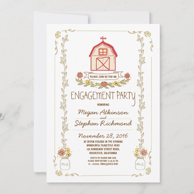 Invitations d'une fête de fiançailles rustique (Devant)