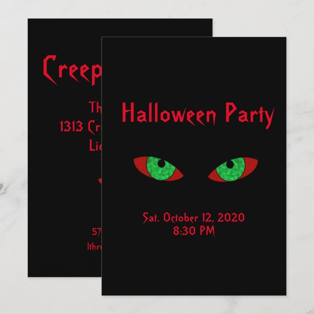 Invitations éffrayantes de la fête d'Halloween (Devant / Derrière)