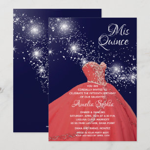 Invitations Elegant Red Gown Quinceañera
