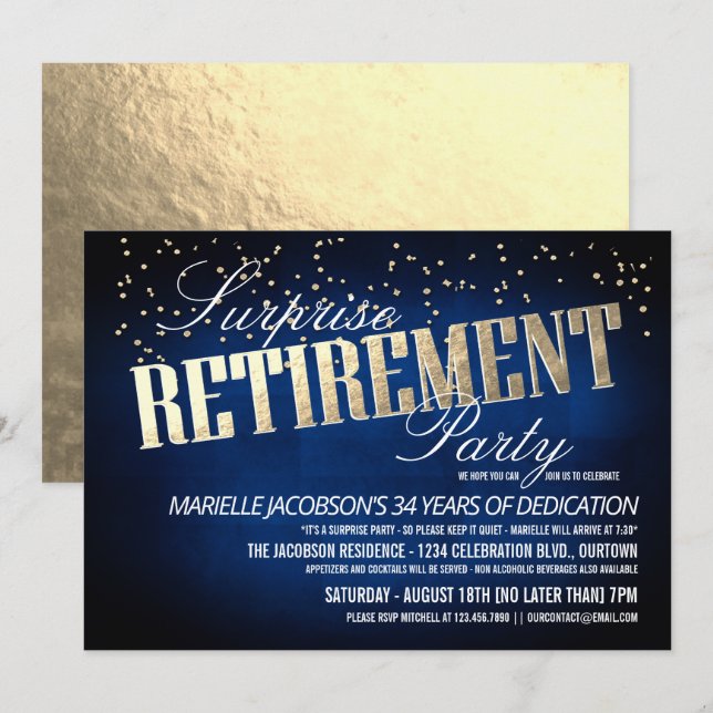 Invitations Elegant Surprise Retirement Party (Devant / Derrière)