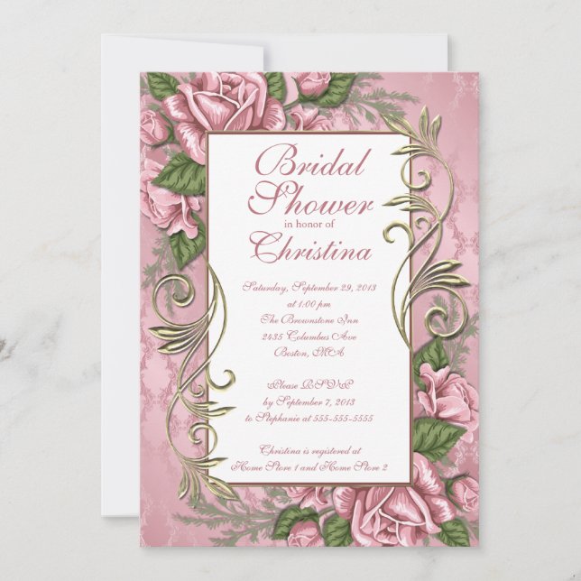 Invitations Élégantes à la douche nuptiale rose (Devant)