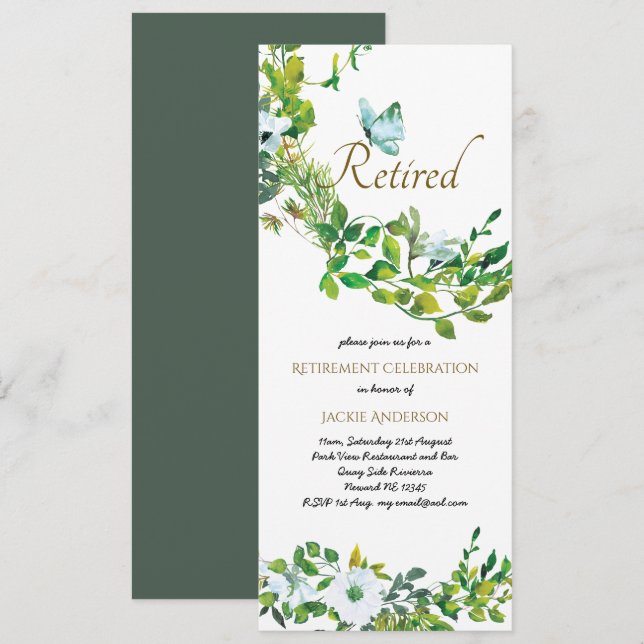Invitations Élégantes à la retraite Botanique Flor (Devant / Derrière)
