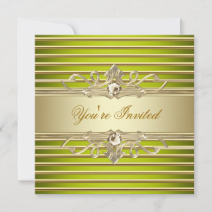 Invitations Élégantes à la Soie Green Gold Party
