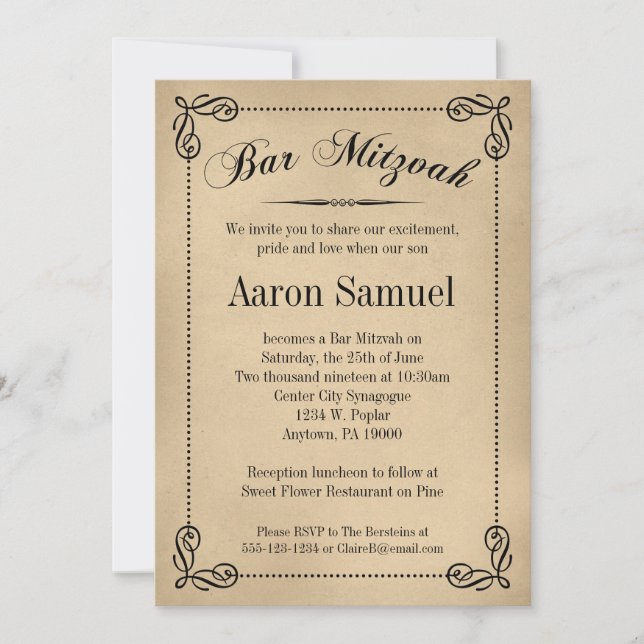 Invitations élégantes Bar Mitzvah (Devant)
