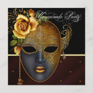 Invitations élégantes Black Gold Masquerade Party