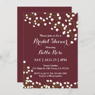 Invitations Élégantes Bourgogne Florale Douche nup