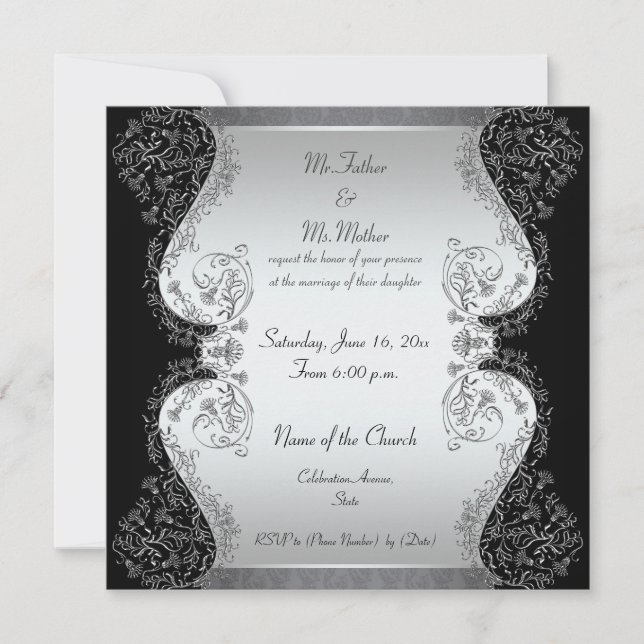Invitations élégantes d'argent et de mariage de (Devant)