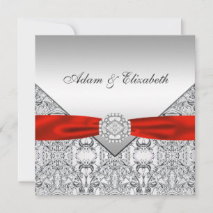Invitations élégantes d'argent et de mariage rouge
