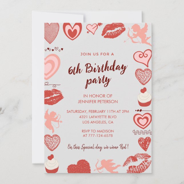 Invitations élégantes de 6e anniversaire Grey Red  (Devant)