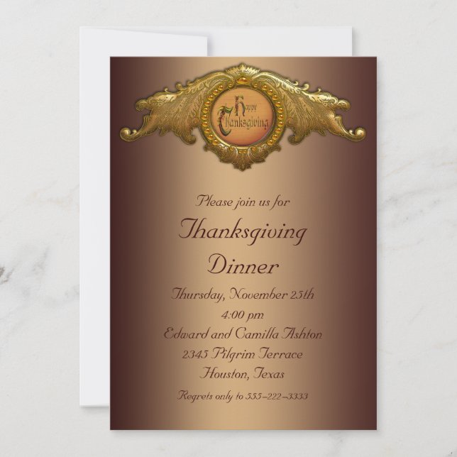 Invitations élégantes de dîner de thanksgiving (Devant)