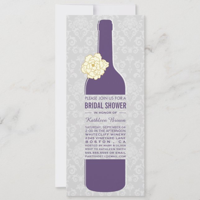 Invitations Élégantes de douche nuptiale à vin (Devant)