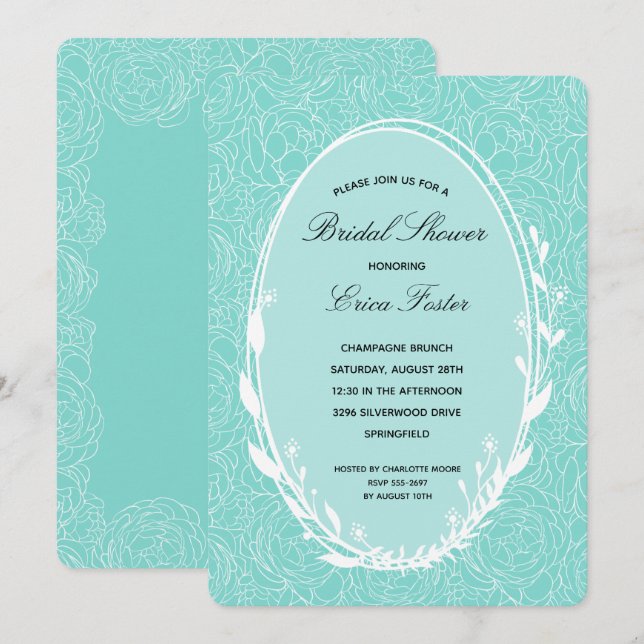 Invitations Élégantes de douche nuptiale fleurie W (Devant / Derrière)