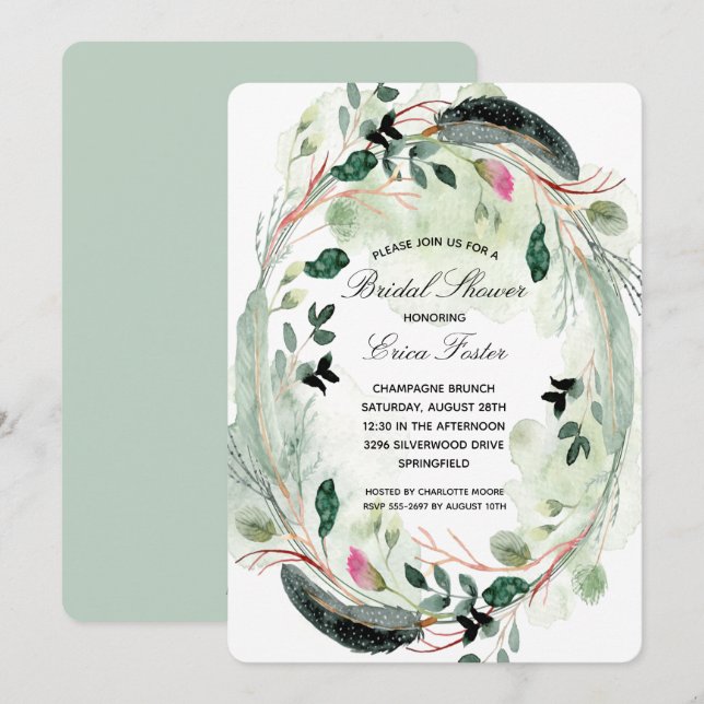 Invitations Élégantes de douche nuptiale Wreath (Devant / Derrière)