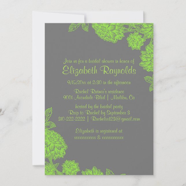 Invitations Élégantes de douches nuptiales vertes  (Devant)