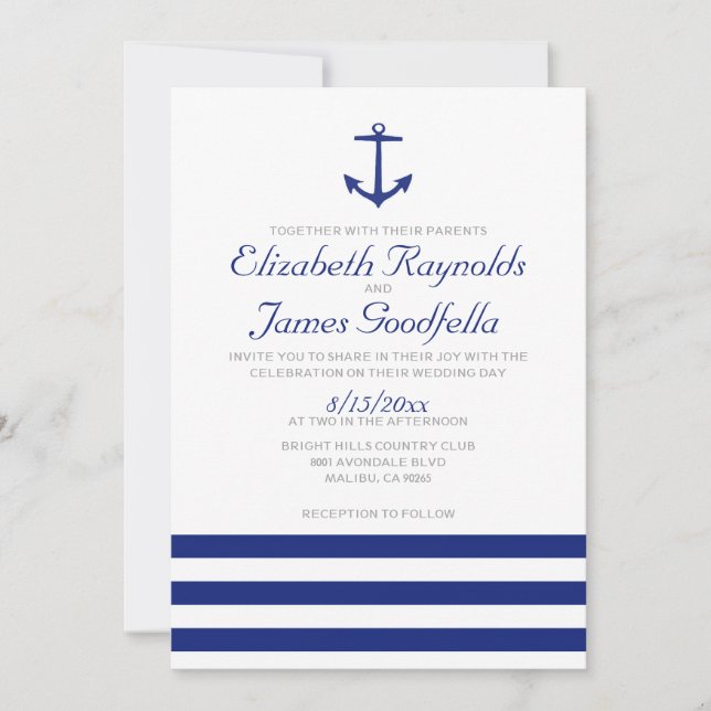 Invitations élégantes de mariage d'Ancre (Devant)