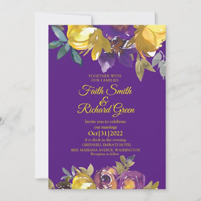 Invitations élégantes de Mariage de automne violet (Devant)