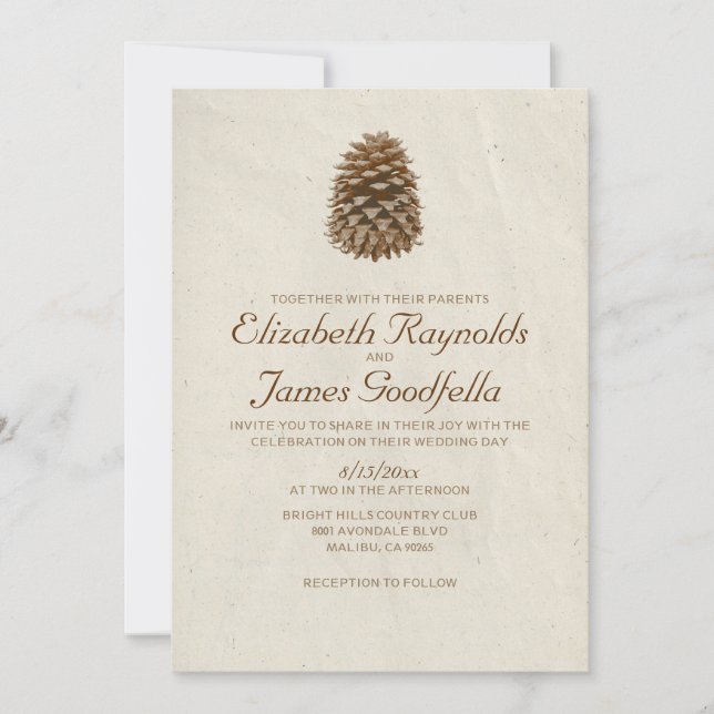 Invitations élégantes de mariage de cône de pin (Devant)