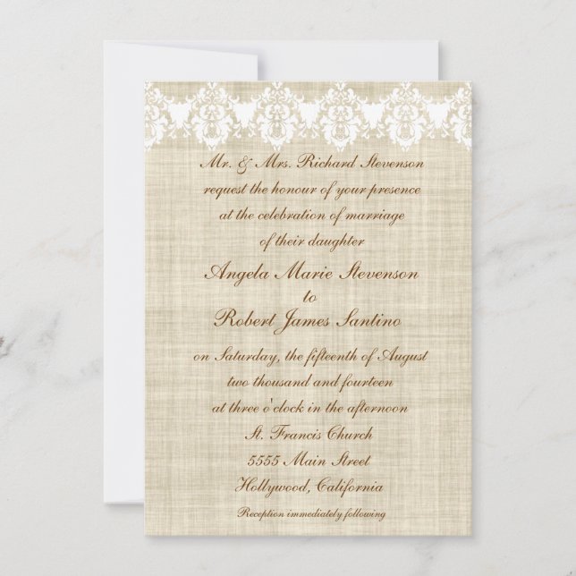 Invitations Élégantes De Mariage De Linge Et De De (Devant)