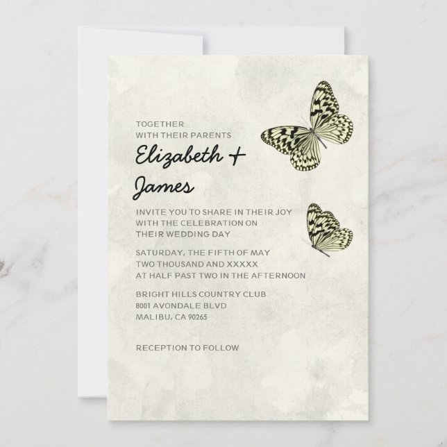 Invitations Élégantes de mariage de papillons (Devant)