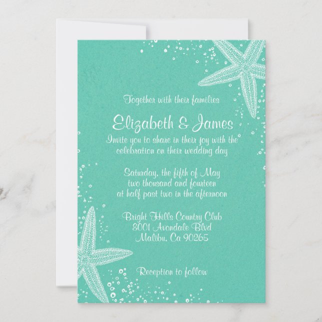 Invitations élégantes de mariage d'étoiles de mer (Devant)