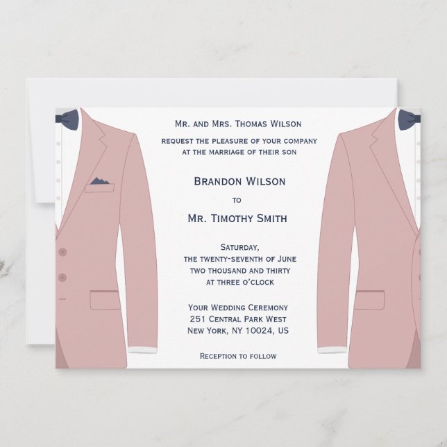 Invitations Élégantes De Mariage Gay Rose Et Bleu (Devant)