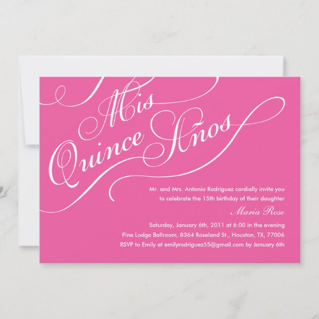 Invitations Élégantes de Quinceanera à la rose Cha (Devant)
