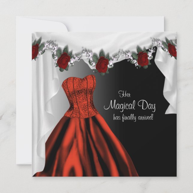 Invitations élégantes de Quinceanera Rose Rouge (Devant)