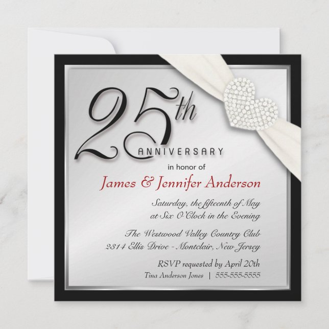 Invitations élégantes du 25e anniversaire d'argent (Devant)
