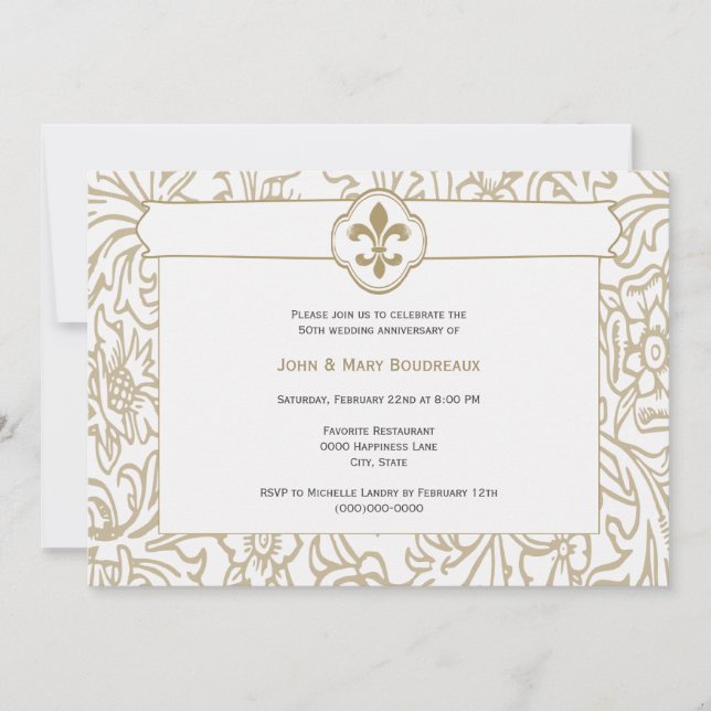 Invitations Élégantes Gold Fleur de Lis (Devant)