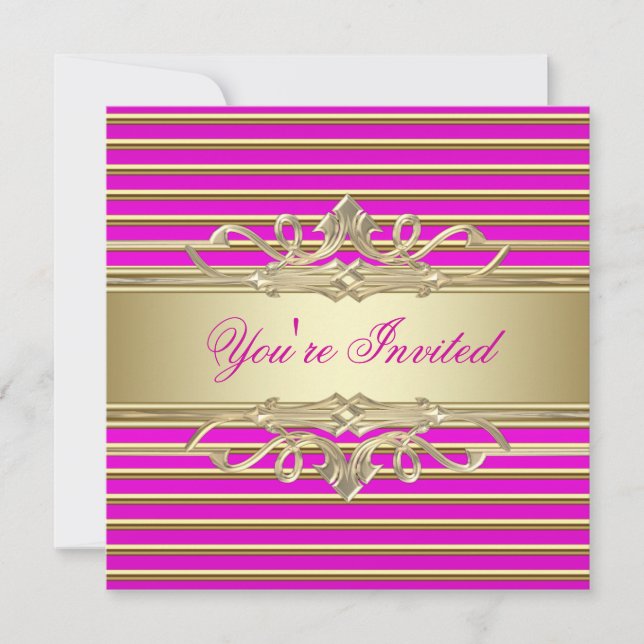 Invitations élégantes Hot Pink et Gold Party (Devant)