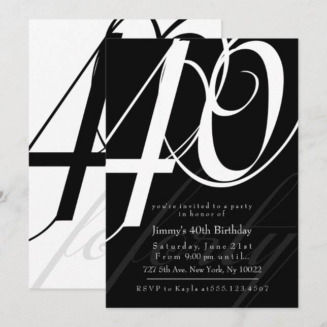 Invitations élégantes pour le 40e anniversaire (Devant / Derrière)