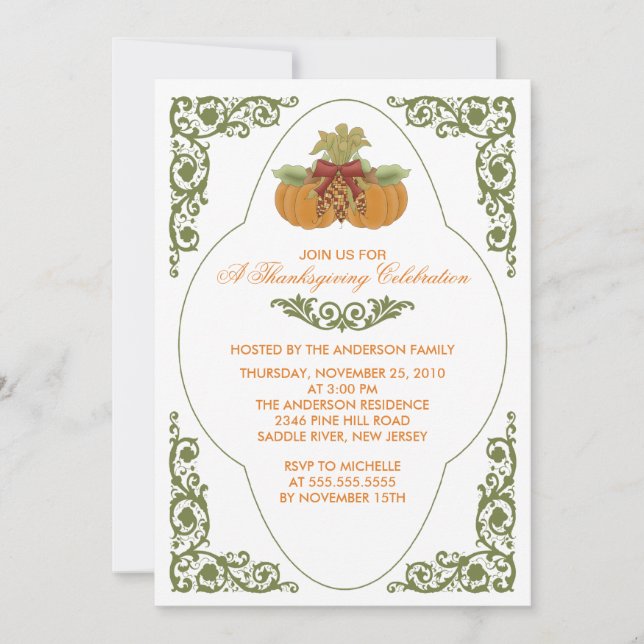 Invitations Élégantes Pour Le Dîner De Thanksgivin (Devant)