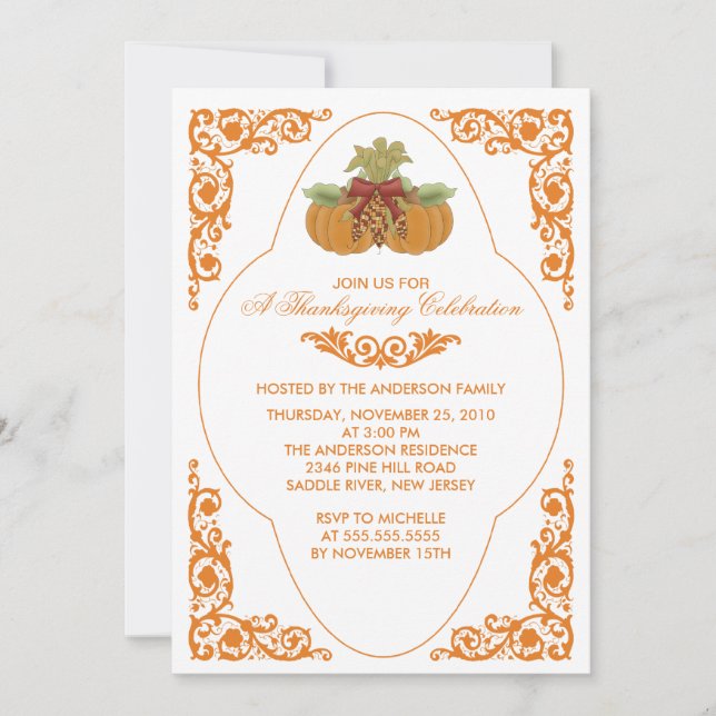 Invitations Élégantes Pour Le Dîner De Thanksgivin (Devant)