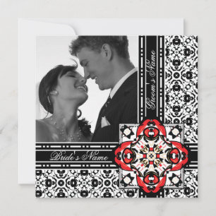 Invitations élégantes Red et Black Mariage damassé