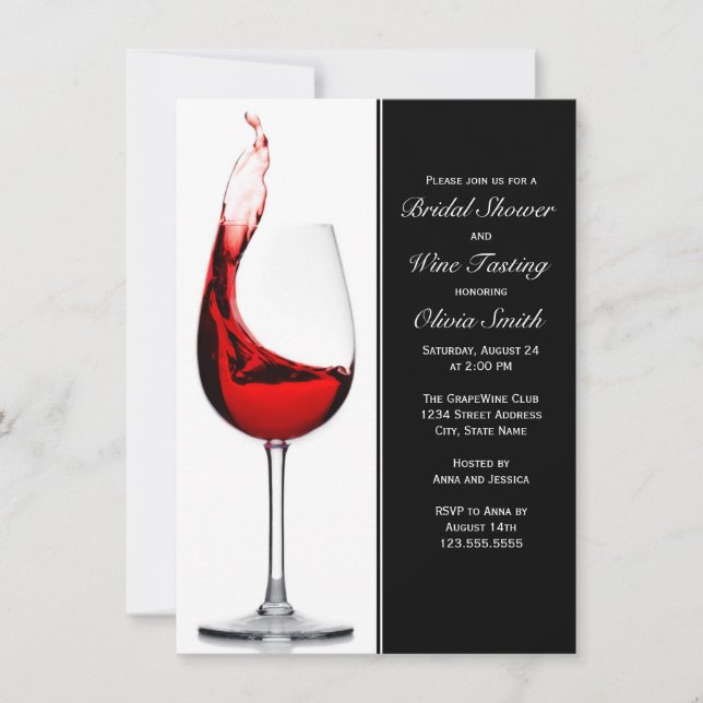 Invitations Élégantes Verre de Vin Bridal Douche (Devant)