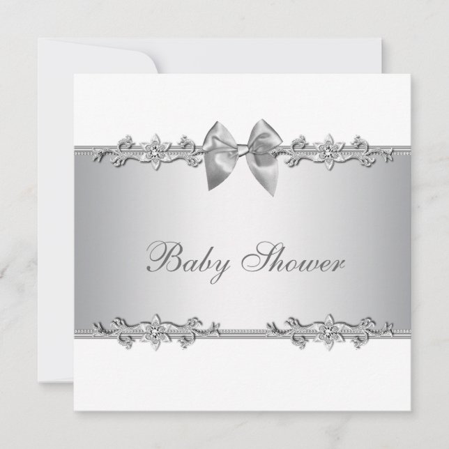 Invitations élégantes White Baby Shower (Devant)