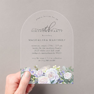 Invitations En Acrylique 18e fête d'anniversaire Arc floral bleu blanc