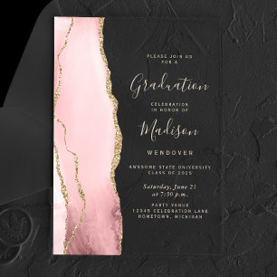 Invitations En Acrylique 2025 Blush Pink Gold Agate Gold Graduation de text