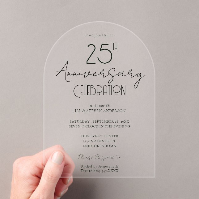Invitations En Acrylique 25e anniversaire du Mariage minimum (In situ (ordinateur de poche))