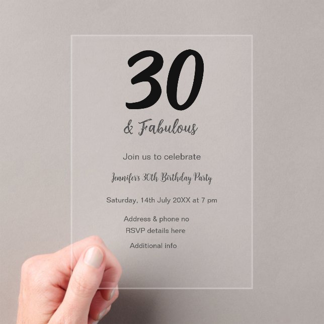 Invitations En Acrylique 30e anniversaire ajouter nom date année noir  (In situ (ordinateur de poche))